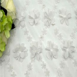 New Fabric 3D flower white embroidered gauze for Handmade Sewing Material DIY craft skirt dress party wedding birthday decroation