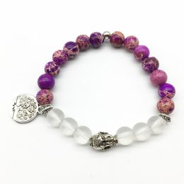 SN1252 Fashion New Deisgn Women Bracelet Natural Purple Regalite Bracelet Matte Clear Crystal Jewelry Trendy Buddha Bracelet