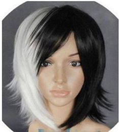 fine short white black straight cos hair wigs for women wig