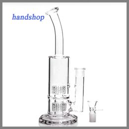 High quality Glass bongs Twin Cage Junior glass water pipes glass smoking pipe 31.5cm tall 3-5mm thickness free shipping Bubbler
