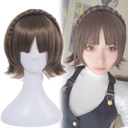 Persona5 P5 Makoto Niijima Brown Short Cosplay Wig Braided Styled Hair US Stock