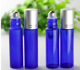 Blue Aromatherapy Essential Oil Roller Bottles Portable 10ml Smooth Glass Roll On Refillable Jar Bottles With Metal Ball
