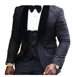 Brand New Groomsmen Shawl Black Velvet Lapel Groom Tuxedos Side Vent Men Suits Wedding/Prom Best Man Blazer ( Jacket+Pants+Tie+Vest ) K986