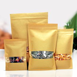 12*20cmThicken Kraft paper flat Transparent window dried fruit Snacks Cookies scented tea gift Food packaging Moisture-proof sealed bag