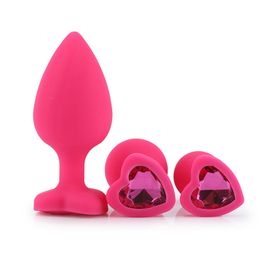 MaryXiong 3PCS Heart Silicone Anal Plug Butt Plug Unisex Jewelled Sex Stopper Adult Toy for Men Gay Women Anal Trainer for Couple