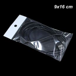 9x16 cm OPP Poly Plastic Clear Self-adhesive Ornaments Jewellery Pack Pouches with Hanging Hole Self Sealable Storage Poly Bag for Electronics