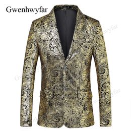 Gwenhwyfar Men's Floral Party Stage Suits Stylish Dinner Paisley Gold Pattern DJ Club Singer Dancer Jacket Wedding Men Blazer