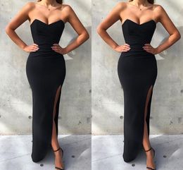 Cheap Black Sexy Sheath Mermaid Evening Dresses Strapless High Side Split formal dresses evening robe de soiree Dress Evening Gowns Custom