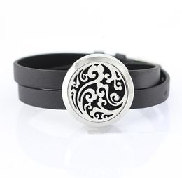 30MM 316L Stainless Steel Twist-off Essential Oil Diffusing Perfume Locket Wrap Charm Bracelet Locket with Leather Band for Men Women