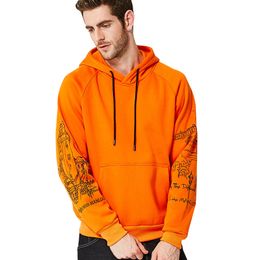 Winter Fleece Hoodies Men Street Casual Clothing Sweatshirts Painting Hooded Black Blue Orange