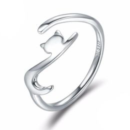 2018 New 925 Sterling Silver Sticky Cat With Long Tail Finger Ring Women Ring Adjustable Engagement Ring Jewellery Free Shipping