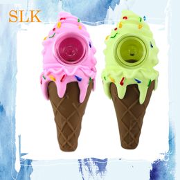 Unique Ice cream cone hand pipes Silicone Smoking Pipe With 1.4mm Glass Bowl Glass Oil Burner Mini Smoking Pipe 420