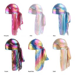 Fashion Men's Sparkly Silk Durag Bandana Headwear colorful Men du rag Wigs Turban Doo Rag Headband Pirate Hat Hair