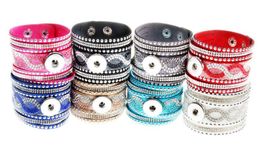 Ethnic style Snap Button Charm bracelets Wide leather crystal wristband 18MM Interchangeable Ginger Snap Bangle For women&ladies DIY Jewellery