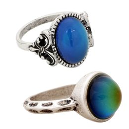 Magic Womens Feelings Colour Change Ring Real Antique Silver Plated Mood Stone Ring Jewellery 2Pcs/Set