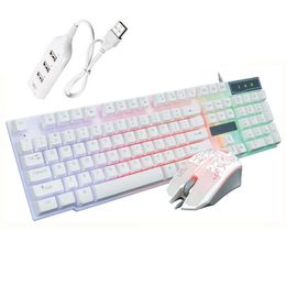 Backlights Keyboard HUB and Mouse Kit Suspension Keys and Optical Rainbow Lights Gaming Keyboard USB Wired for Desktop Lapton 3 Pieces a Set