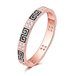 Extra thin 2.5mm Light Pink 18K gold filled greek key Clear CZ tail Ring Women Wedding Jewellery Women Retail & Wholesale for 011732