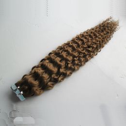 Tape in human hair extensions 100g 40pcs Brazilian Virgin Curly Hair 18" 20" 22" 24" Apply Tape Adhesive Skin Weft Hair