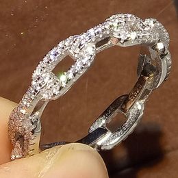 Wholesale Free Shipping 2018 Top Selling Luxury Jewellery Pure 100% 925 Sterling Silver Pave White Sapphire CZ Women Wedding Chain Band Ring