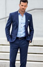 Wholesale And Retail Peak Lapel Dark Blue Groom Tuxedos Men Suits Wedding Prom Dinner Man Blazer(Jacket+Tie+Girdle+Pants)