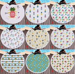 150cm Microfiber Round Beach Towel Thick Soft Super Absorbent Tassel Towels Summer Fruit Pineapple Beach Bath Towels Tapestry 31 Designs