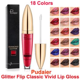 Pudaier Lip gloss Glitter Liquid lipstick 18 Colors Classic vivid Lip Gloss Pearlite Makeup Velvet Matte lipsticks Waterproof Diamond Lipgloss