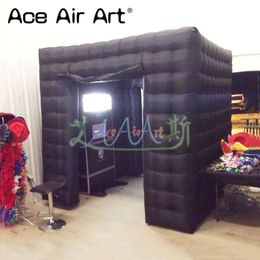 New Arrived Full Black Inflatable Photo Booth Enclosure Foto Cabinet Photo Selfie Room With Curtains Without Lights