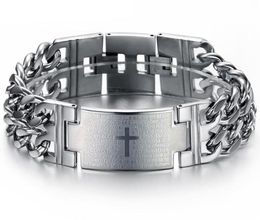 Classic Cross Stainless Steel Link Chain Bracelets for Men Spain Bible Verse Lord's Prayer Black Gold White Titanium Jewellery Wholesale