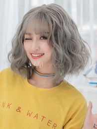 Unique Style Short Wavy Dark Grey Human Hair Wig