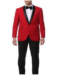 Brand New Red Men Wedding Tuxedos High Quality Groom Tuxedos Black Shawl Lapel Side Vent Men Blazer 2 Piece Suit(Jacket+Pants+Tie) 1667