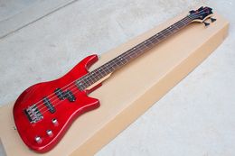 Red Body 4-String Electric Bass with Black Hardwares,No Pickguard,Offer Customized