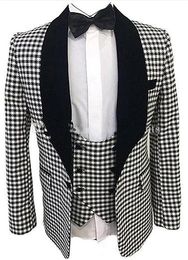 Custom Made Black Shawl Lapel Groom Tuxedos Groomsmen Mens Wedding Dress Popular Man Jacket Blazer 3 Piece Suit(Jacket+Pants+Vest+Tie) 1021