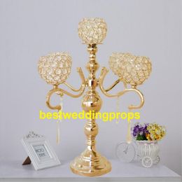 55 cm height 5-arms metal Gold/ Silver candelabras with crystal pendants wedding candle holder Event Centrepiece best0318