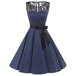 Plus Size Summer Women Midi Dress 2018 Gothic Polka Dot Print Sleeveless Ladies Lace Dresses Vintage Party Dress Clothes