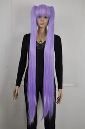 Light Purple Extra Long Straight Cosplay Lolita Lori Split Wig Ponytail +Hairnet