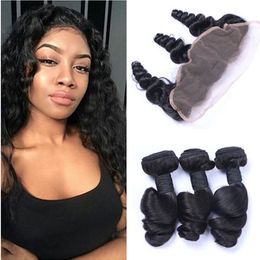 Cheap Indian Virgin Human Hair Loose Wave Wavy Weave Bundles 3Pcs with Frontal Free Middle Three Part 13x4 Full Lace Frontal with Weaves