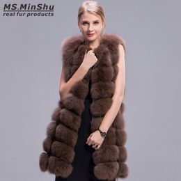 Winter Thick Vest 90cm long Natural Fox Fur Vest Sleeveless Outwear Fox Jacket Fashion Fur Coat Real Fur WaistcoatMs.MinShu