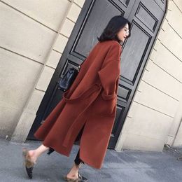 New 2018 Women Woolen Coat Thicken Long Sleeve Medium-long Turn-down Collar Open Front Parka Belt Coat