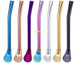 100pcs/lot Colourful Stainless Steel Drinking Straws Philtre Tea coffee straw spoon Yerba Tea Barware tool