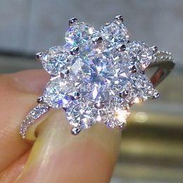 choucong Flower Style 10KT White Gold Filled 5A Zircon stone Wedding Ring Size 5-9 Free shipping Gift