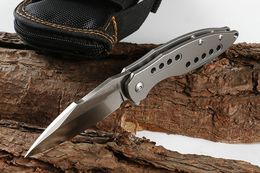 new arrival Grey Flipper Folding Knife D2 Satin Blade TC4 Titanium Alloy Handle Outdoor Camping Hiking EDC Pocket Knives Tools