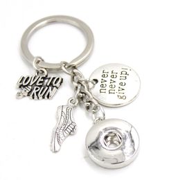 New Arrival DIY Interchangeable 18mm Snap Jewelry Snap Key Chain I love to RUN Key Chain Bag Charm Snaps Key Rings for Sport Runner Gifts