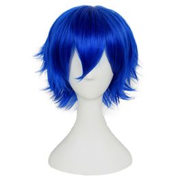 Synthetic Wigs Short Straight Blue Cosplay Heat Resistant Short Wig for Black Women Anime