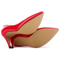 Designer di marca-Zapatos Mujer Donna Pelle verniciata Tacco medio alto Corsetto a punta Pompe da lavoro Scarpe da corte Us 4-11 D0074