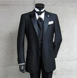 Brand New Black Groom Tuxedos High Quality Men Wedding Tuxedos Peak Lapel One Button Men Prom Party Dinner Suit(Jacket+Pants+Tie+Vest) 2020