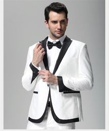 New Designe One Button White Groom Tuxedos Best Groomsmen Men Formal Suits Business Prom Suit Customize(Jacket+Pants+Bows Tie) NO;60