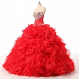 New Beautiful Red Quinceanera Dresses Beaded Party Prom Formal Floral Print Ball Gowns Vestidos De 15 Anos QC1476