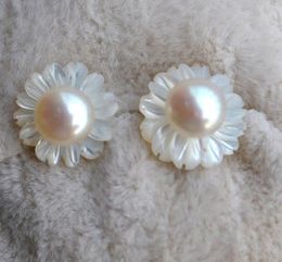 Shell Flower Real Pearl Earrings,Natural White Color Freshwater Pearl Earrings,925 Sterling Silver Stud Earrings,Cut Flower Pearl Jewellery