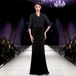 Elegant velvet with Lace Mother of the bride dresses half sleeves zipper back floor length applique with sequins