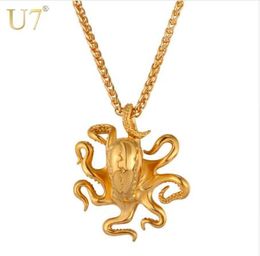 Octopus Charms Necklace Sea Animals Pendant & Chain For Men/Women Stainless Steel Gold Colour Streetwear Jewellery Hip Hop P1105